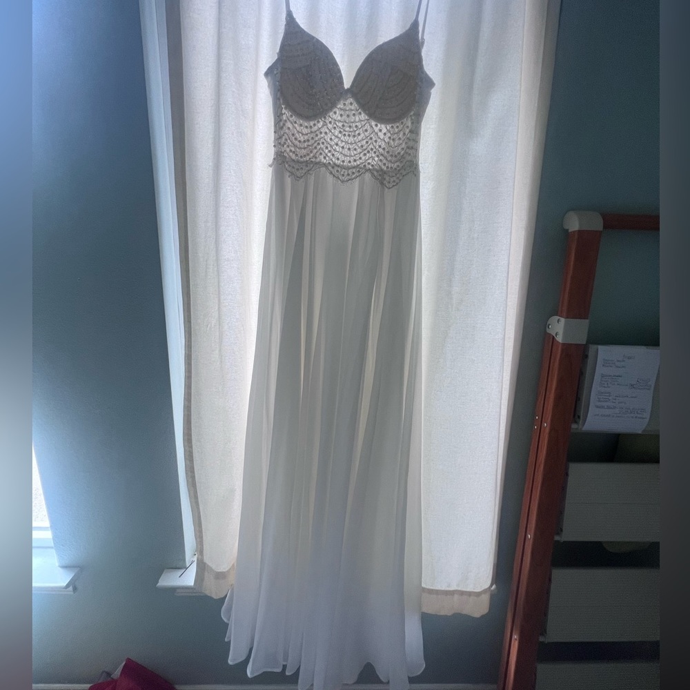 Lulu’s Forever Devoted White Beaded Pearl Chiffon Maxi Dress - Picture 2 of 4